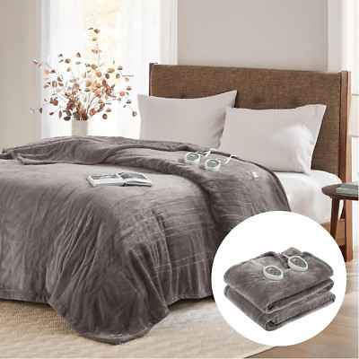Cozy Washable Heated Twin Blanket with Auto Shut Off - Grey 62x84 Inches