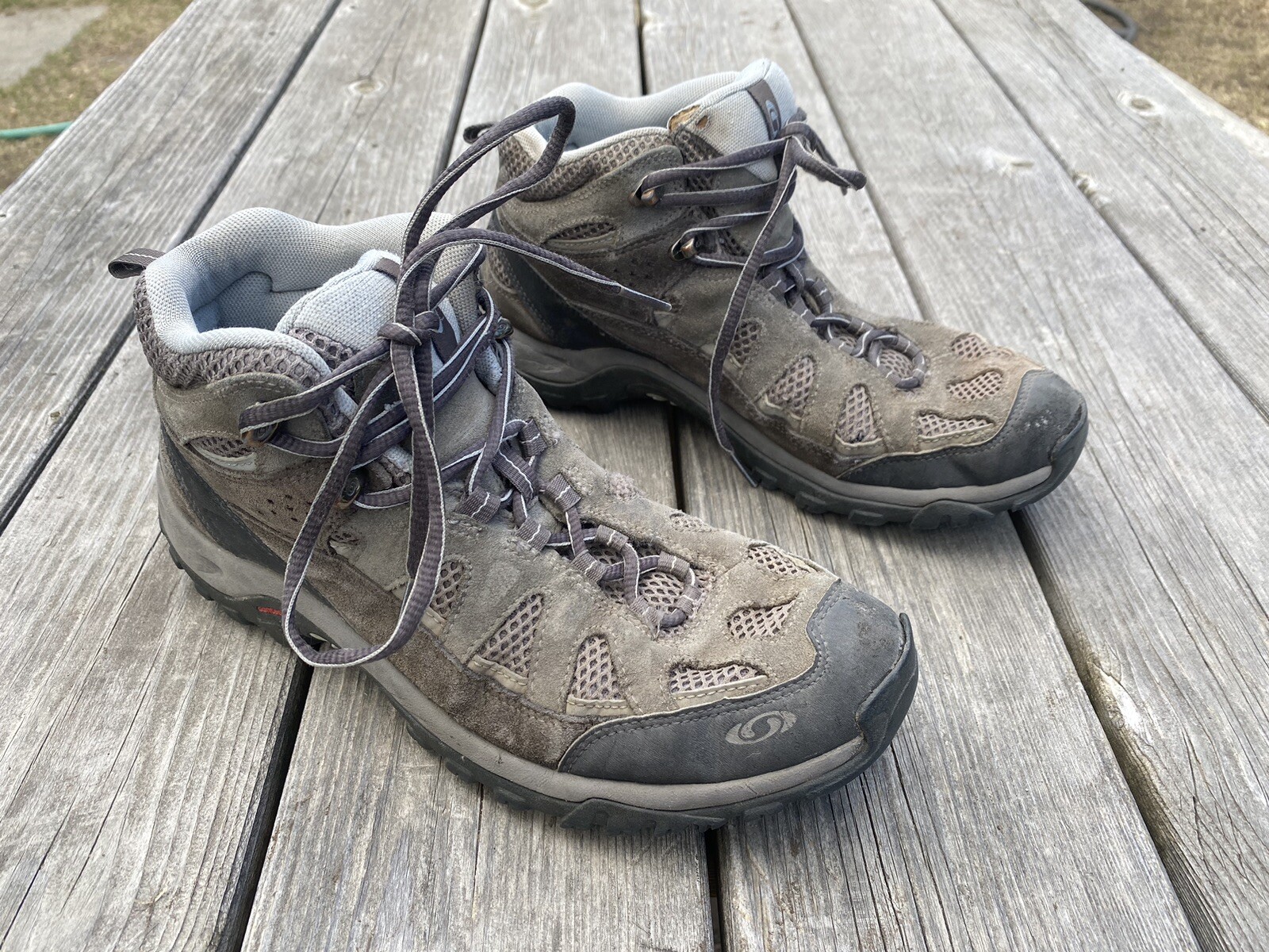 SALOMON Contagrip scarpe da trekking donna 7 5 stivali alti grigio marrone maglia scamosciata