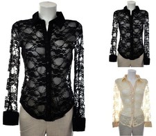 Allover Lace Long Sleeve Button Up Shirt Sz S L