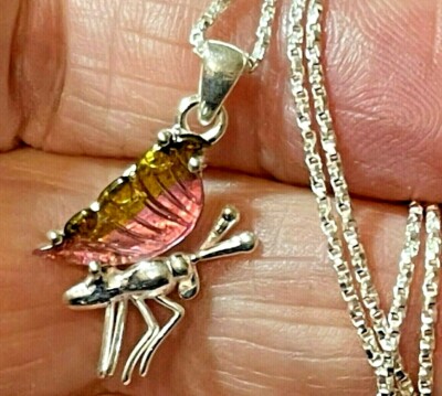 Schmetterling Halskette natürlich geschnitzt Turmalin 925 Sterling Silber Anhänger