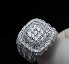 Men's Round Baguette Cut Lab Created Diamond Cluster Ring 14K White Gold Plated