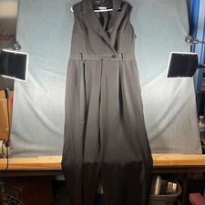 Shelby & Palmer Womens Jumpsuit Size 16 Black V-Neck Pleated Belted Sleeveless