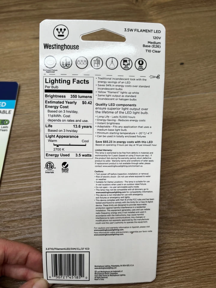 Westinghouse 4518520 Single 3.5 Watt Vintage Edison Dimmable T10 - Clear - Image 2 of 2
