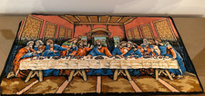Vintage Last Supper Jesus tapestry 39x20" wall hanging art uncommon vivid colors