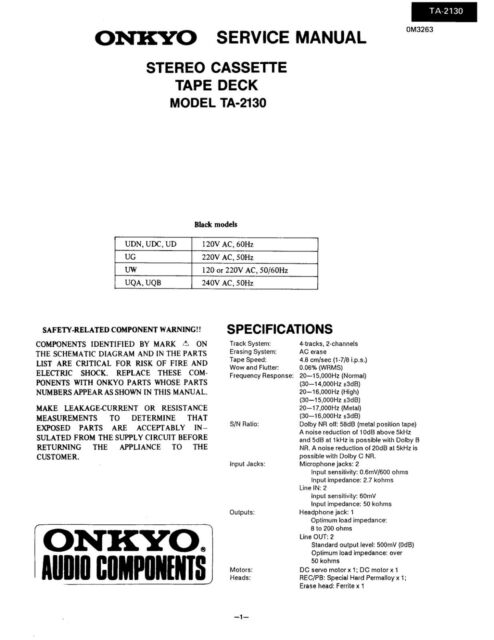 Service Manual Instructions for ONKYO TA-2130
