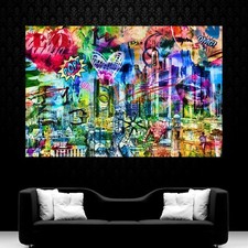 LEINWAND BILDER XXL ABSTRAKT FRANKFURT SKYLINE GRAFFITI POP ART WAND POSTER