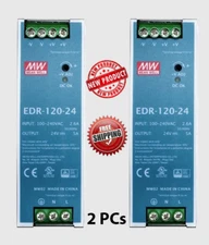 (2PCs) Mean Well EDR-120-24 AC-DC Industrial DIN Rail Power Supply - FREE SHIP