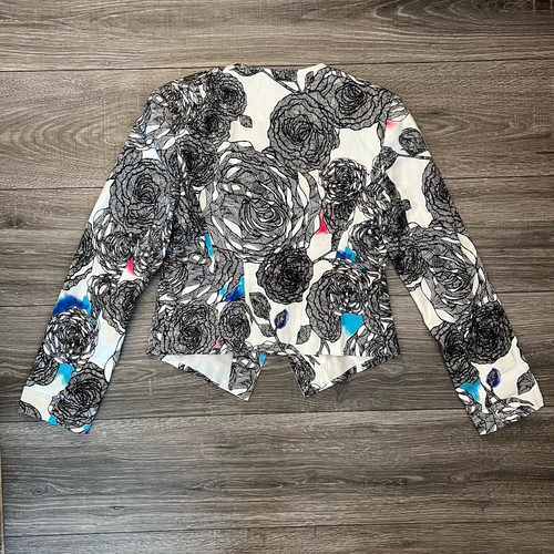 Halogen Nordstrom Blazer Womens XS Petite Black White Graphic Floral Print Lined - Picture 2 of 11