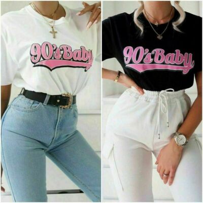 Damen Kurzarm 90er Baby Spruch Print T-Shirt Damen Oversize Baggy Oberteil