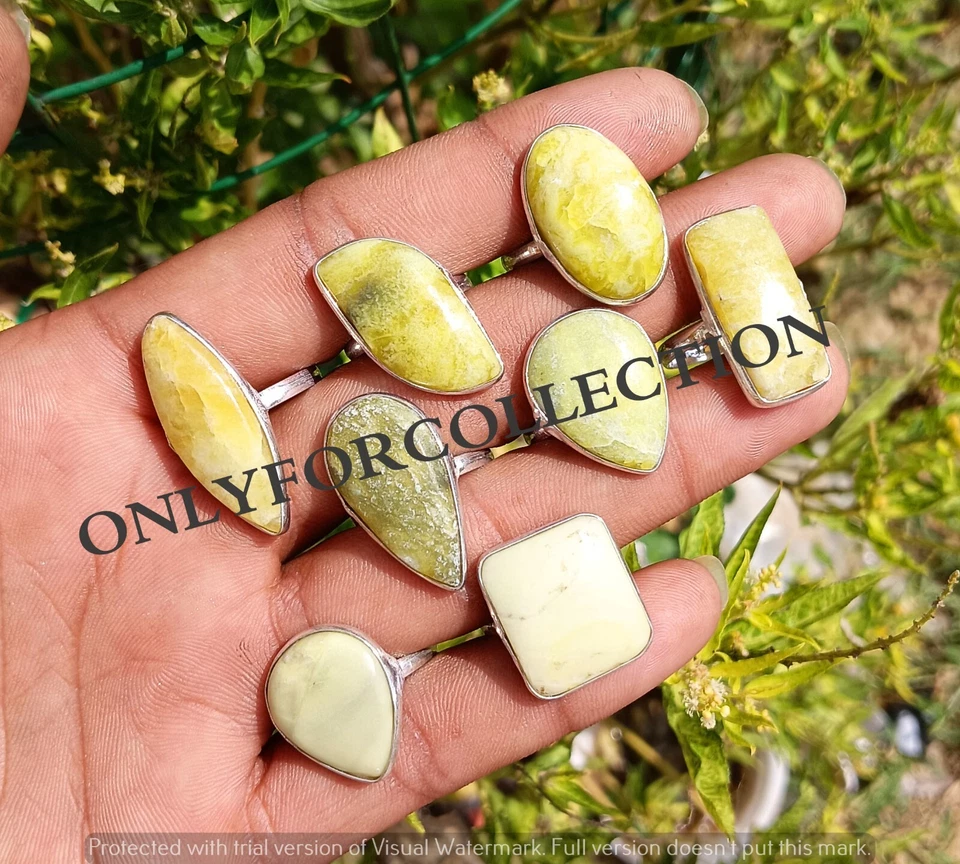 Lote de anéis incríveis feitos à mão com moldura folheada a prata esterlina 925 com pedra preciosa serpentina - Imagem 2 de 3