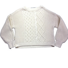 Free People Size Medium Cream Dream Cable Knit Crew Sweater Ivory Cottagecore