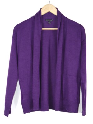 Eileen Fisher Damen Strickjacke Lila Extra Feine Merinowolle Gr.XXS/TTP