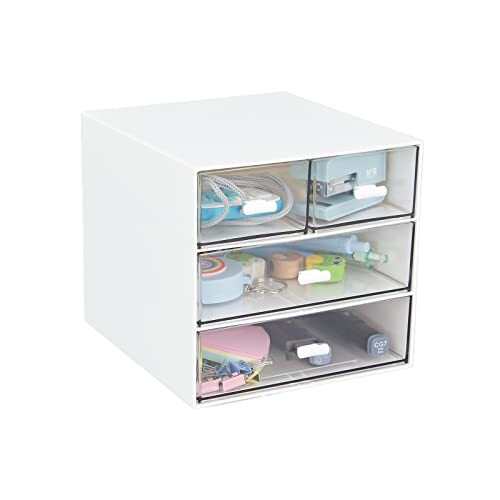 Clear White Plastic Desk Organizer with 4 Drawers for Storage