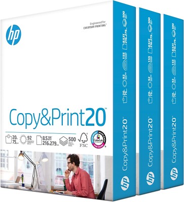 HP Papers | 8.5 x 11 Paper | Copy &Print 20 lb | 3 Ream Case - 1,500 Sheets