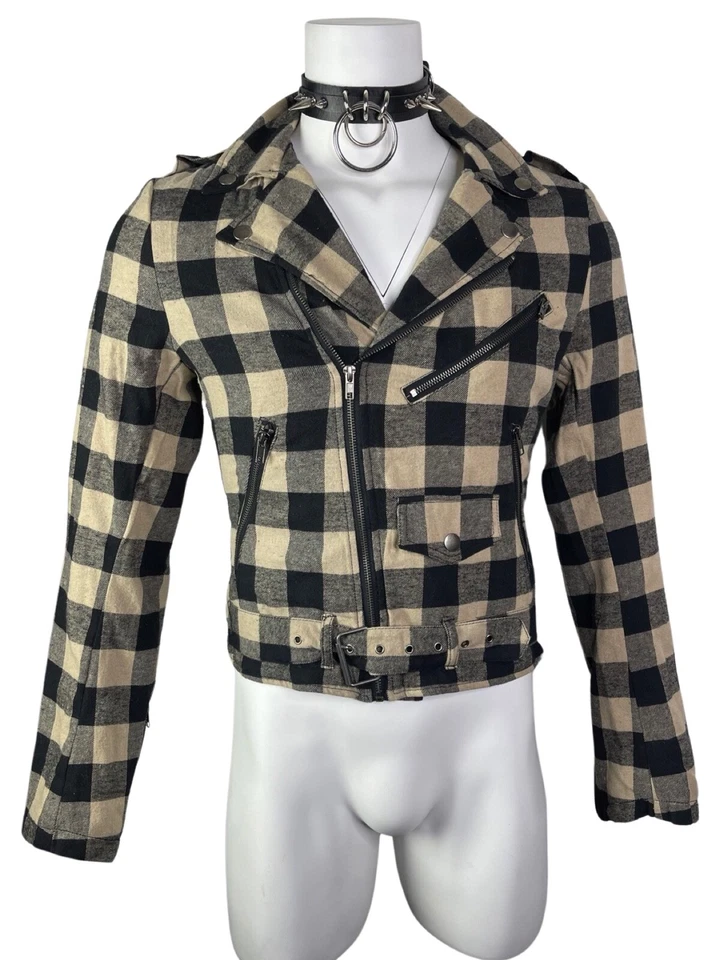 TRIPP FLANNEL GRUNGE ROCKABILLY MOTORCYCLE EMO ROCK MOTO BIKER PUNK COAT JACKET - Image 3 of 4