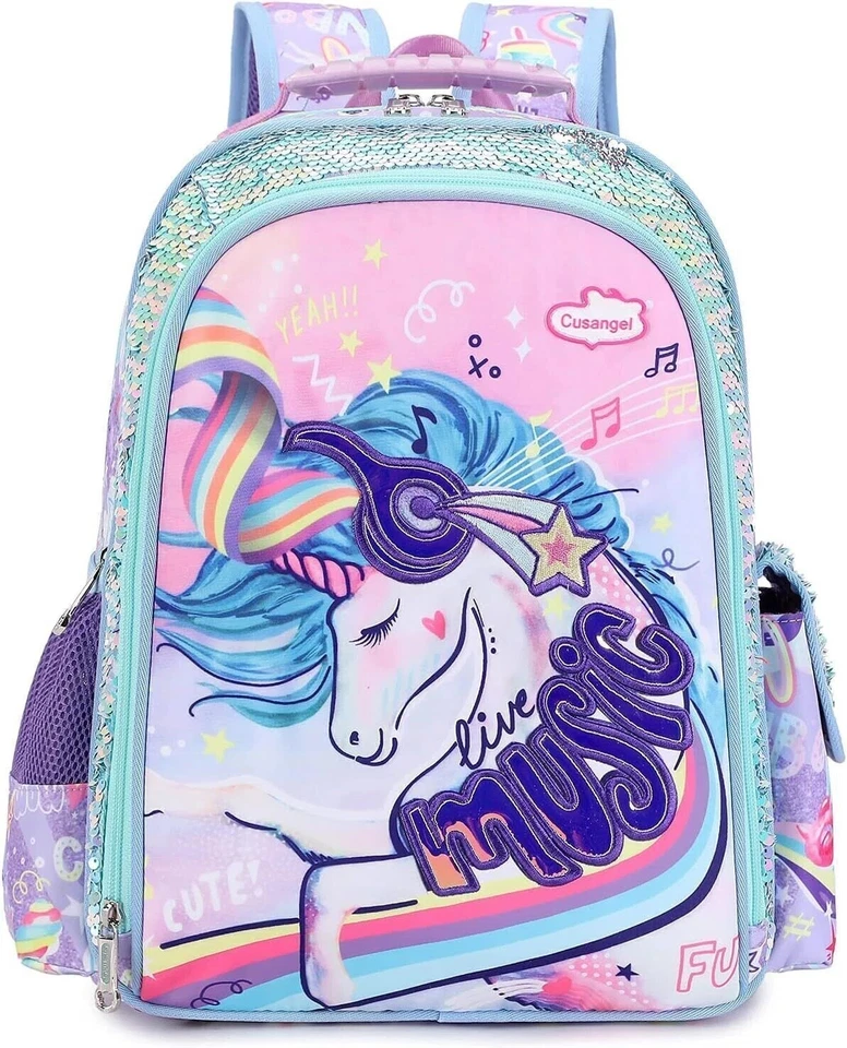 16" Girls Unicorn Backpack Sparkle School Bag Sequin Book Bags for Kid Preschool - Image 3 of 4