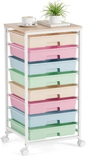 Rolling Storage Cart, Rainbow Cart with 8 Drawers and Wooden Tabletop, Teacher O
