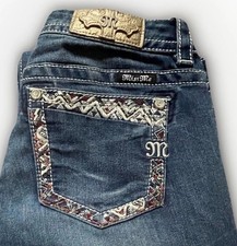 Miss Me Jeans Size 29 Boot Embellished Thick Stitch Dark Denim Tribal Western