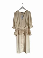 Masterpeace Cream Midi Dress Removable Crochet Waist Belt Size XL 16 RRP £420