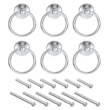 6Pcs Round Ring Pulls Drawers Knobs Bright Chrome for Dresser Cupboard Wardrobe