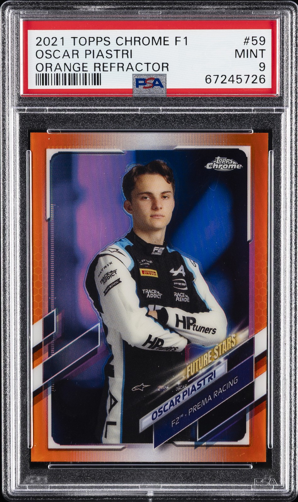 2021 TOPPS CHROME FORMULA 1 ORANGE REFRACTOR #59 OSCAR PIASTRI 21/25 PSA 9 view 1