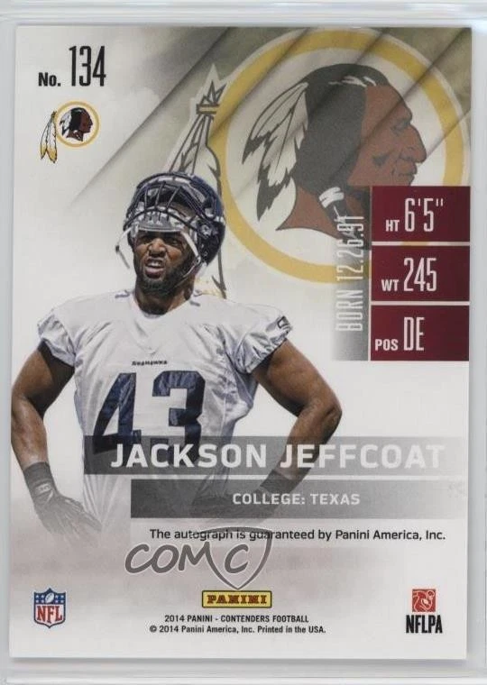 2014 Panini Contenders Jackson Jeffcoat (Helmet Up) #134 Rookie Auto RC - Image 2 of 2