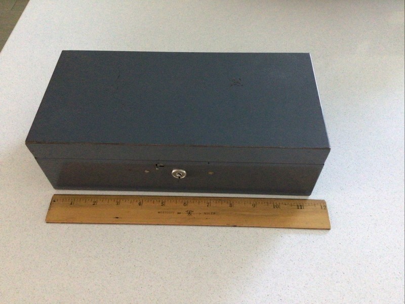 Vintage Gray Metal Cash Box 11.5x5.5”