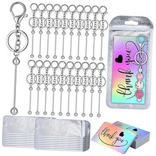 60 Pcs Beadable Keychain Bars Bulk Making Kit 20 Beaded Keychain 20 Bag Silver