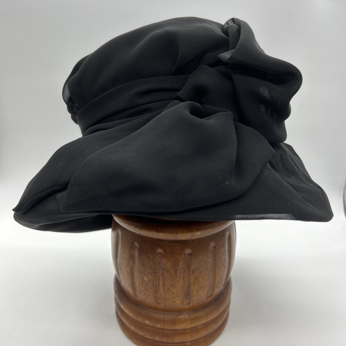 Vintage Crepe Bucket Womens Brim Hat Black Bow Draped Patty Carter Milnery View 2