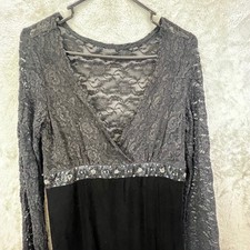 Whimsigoth Black Lace Velvet Beaded Empire Waist Cocktail Dress Size 12 Romantic