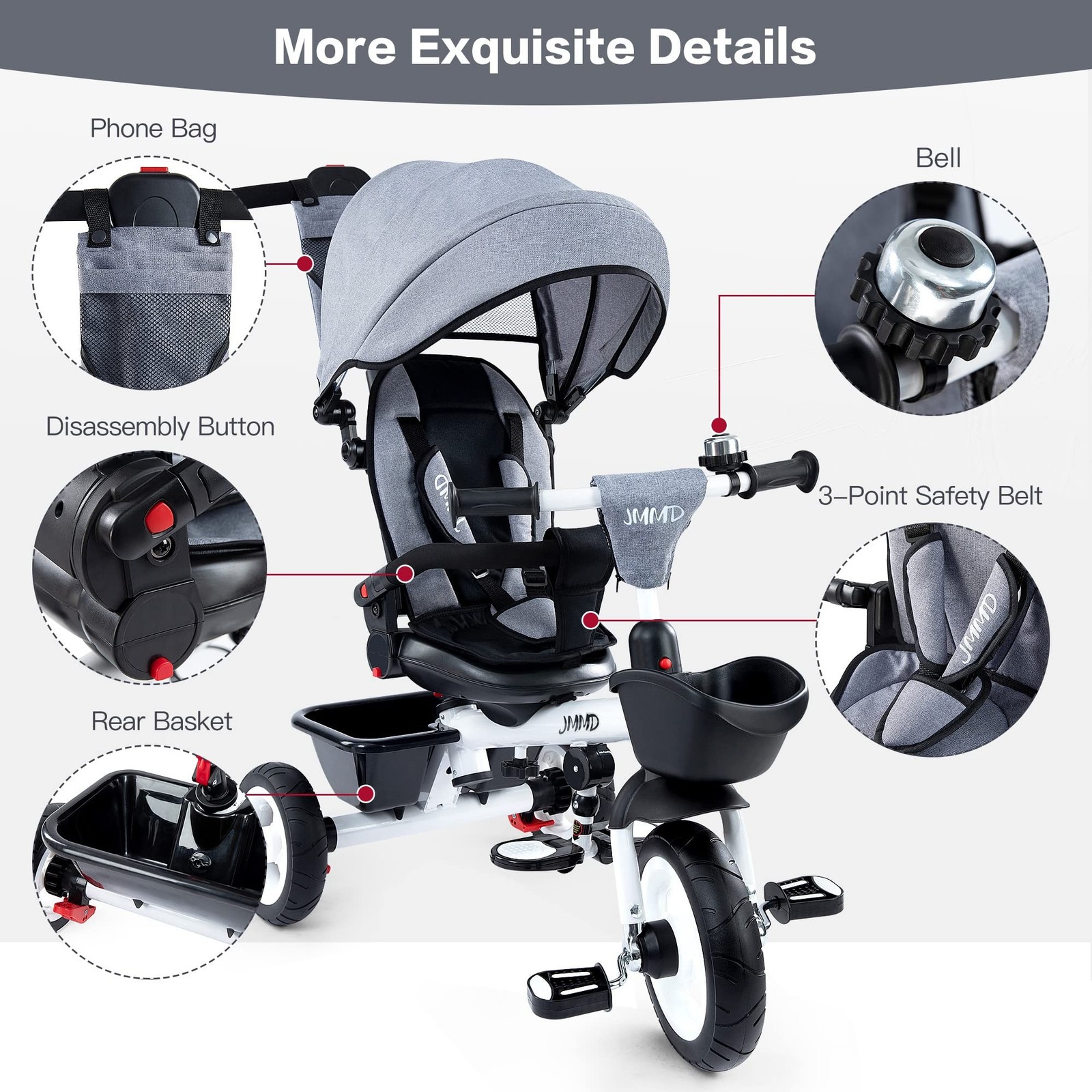 JMMD Baby Trike, 6-in-1 Kids Tricycle with Adjustable Push Handle, ... Fast Ship