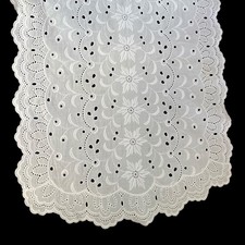 Vintage White Eyelet Lace Table Dresser Runner Scalloped Edge 41" x 14"