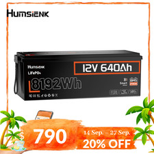 8192Wh 12V 640Ah LiFePO4 Lithium Battery 250A BMS Bluetooth Solar Camper Van RV