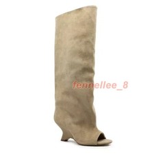Spring/Summer High Heels Knee Boots Slope Heel Women's Medium Long Boots