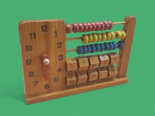 Vintage Wood Educational Learning Toy with Time Clock  Abacus Math Counting GUC