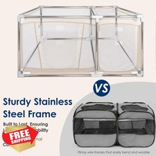 47" Cat Playpen 2-in-1 Tent Litter Areas Stainless Steel