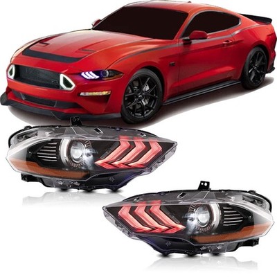 Pair RGB LED Headlights For 2018-2023 Ford Mustang Front Lamps Assy W/Sequential