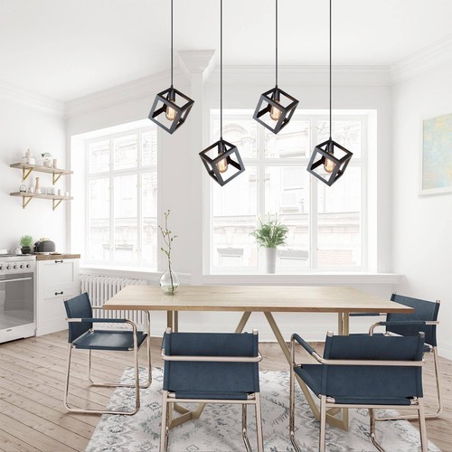 Black Pendant Lighting, Geometric Modern Cage Hanging Light Ceiling Fixture f... - Picture 8 of 8