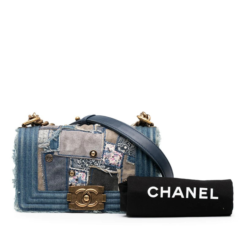 Chanel Boy Patchwork Chain Shoulder Bag Denim r0_… - image 6