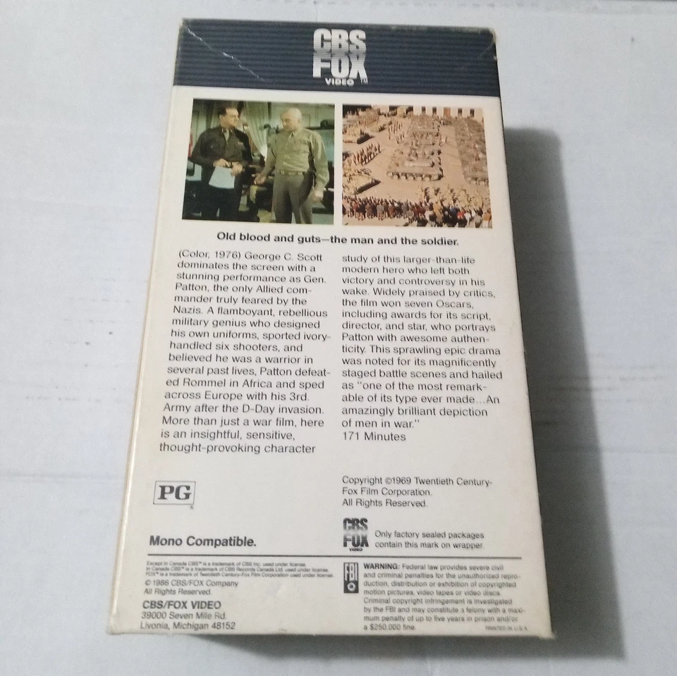Patton VHS Tape 1970 George C. Scott Karl Malden - Image 2 of 3