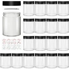 16 Pack Keketin 8oz Clear Glass Jars- Black Lids, Cosmetic Makeup/Slime Conta...