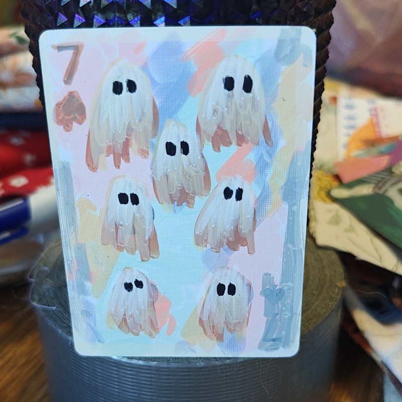 ACEO by Emily Meinert Hand-Painted Ghosts 7 of Spades Playing Card 