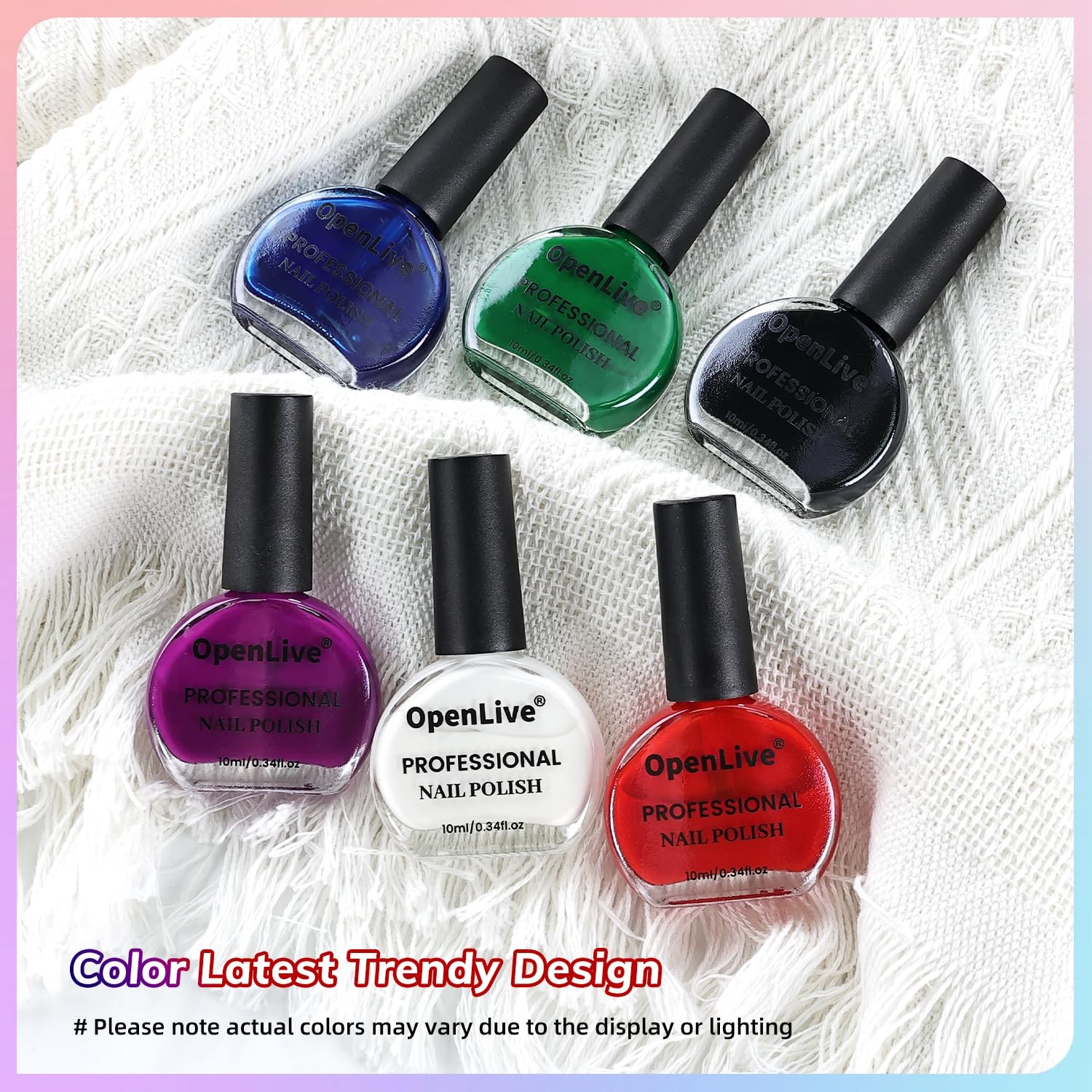 10ml Nail Polish Set 6 Colors Black White Red Deep Blue OpenLive-6color-02 