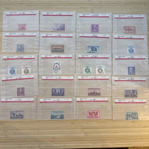 US Stamp Lot 20 Mint Singles MNH MH 1910s-1950s Collection Vintage Glassines