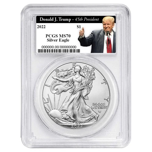 2022 $1 American Silver Eagle PCGS MS70 Trump 45th President Label