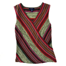 Chaps Womens Top L Striped Linen Blend Sweater Knit Tank Preppy Classic Tank