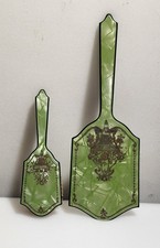 Vintage Green Pearlesent Celluloid/Backlite Vanity Brush/Mirror Art Deco Design