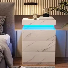 Nightstand with Charging Station and LED Lights,Night Stand with Sliding...
