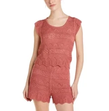 NOBO Crochet 2 PC Top and Shorts Junior LG Mauve Pink Bohemian Crop High Waist