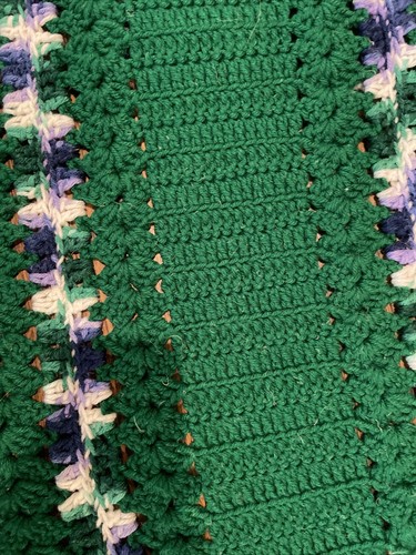 Crochet Handmade Kelly Green Blue White Fringe Throw Blanket Work of Art 42 x 42 - Picture 6 of 9